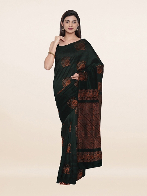 

Pothys Green & Copper-Toned Floral Zari Pure Silk Saree