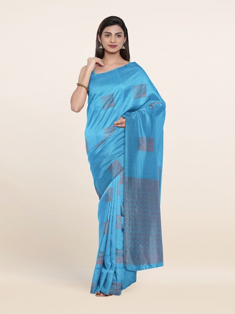 

Pothys Blue & Copper-Toned Ethnic Motifs Zari Pure Silk Saree