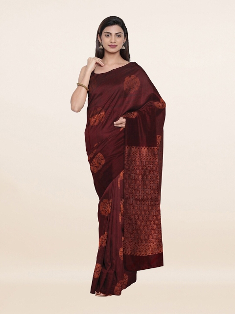 

Pothys Maroon & Copper-Toned Woven Design Zari Pure Silk Saree