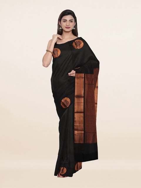 

Pothys Black & Gold-Toned Floral Zari Pure Silk Saree