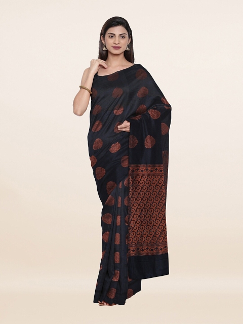 

Pothys Blue & Copper-Toned Zari Pure Silk Saree