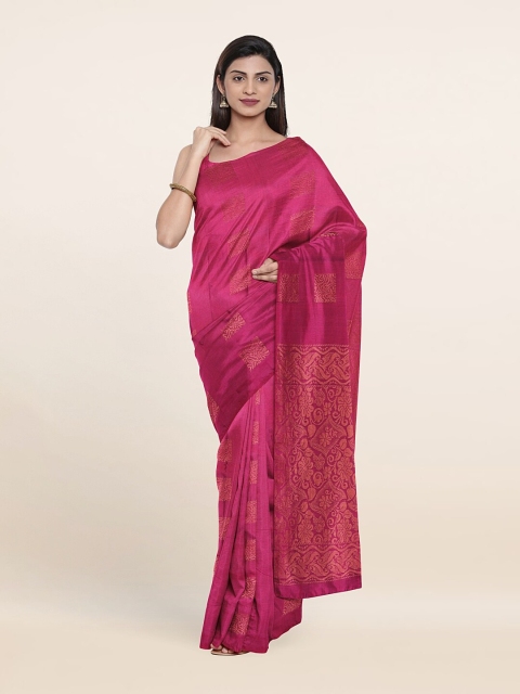 

Pothys Pink & Copper-Toned Woven Design Zari Pure Silk Saree