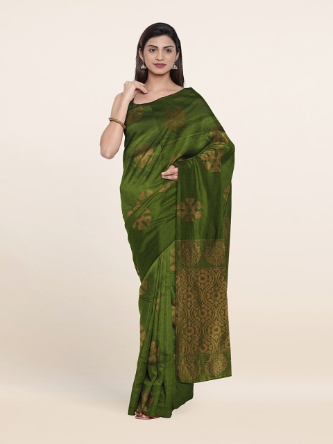 

Pothys Green & Copper-Toned Floral Zari Pure Silk Saree