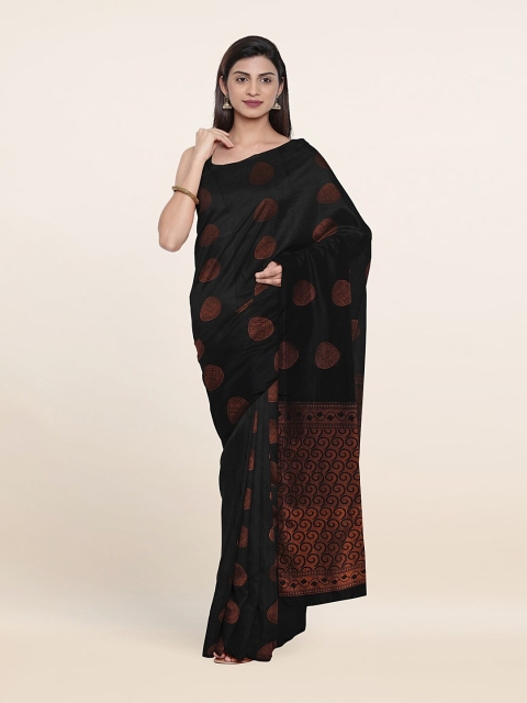 

Pothys Black & Copper-Toned Floral Zari Pure Silk Saree