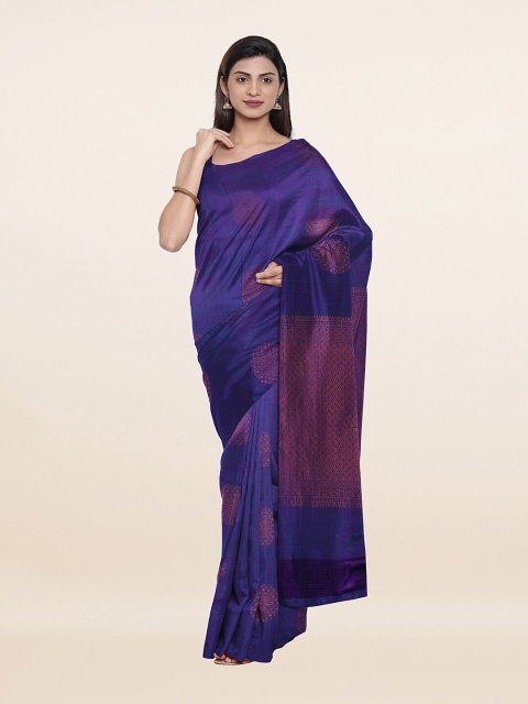 

Pothys Blue & Copper-Toned Floral Zari Pure Silk Saree