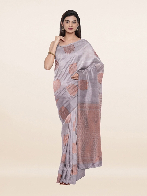 

Pothys Grey & Copper-Toned Floral Zari Pure Silk Saree