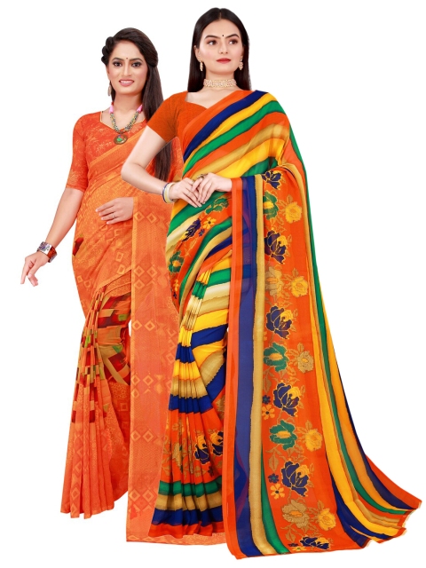 

Florence Orange & Yellow Pure Georgette Saree