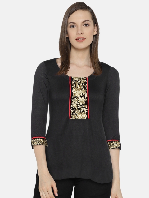 

Ira Soleil Black Kurti with Embroidered Detail
