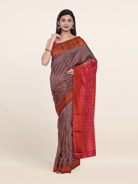 

Pothys Grey & Pink Ethnic Motifs Zari Pure Silk Saree