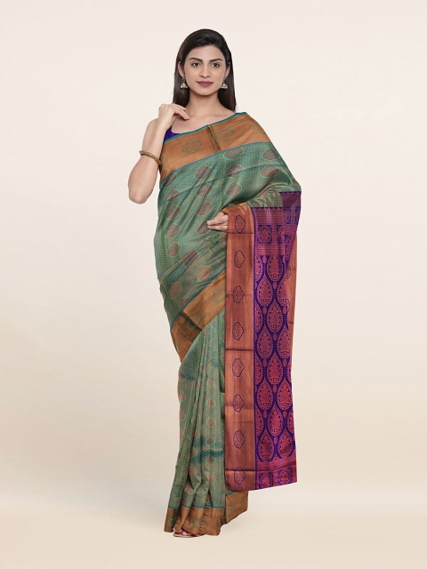 

Pothys Green & Purple Ethnic Motifs Woven Design Zari Pure Silk Saree