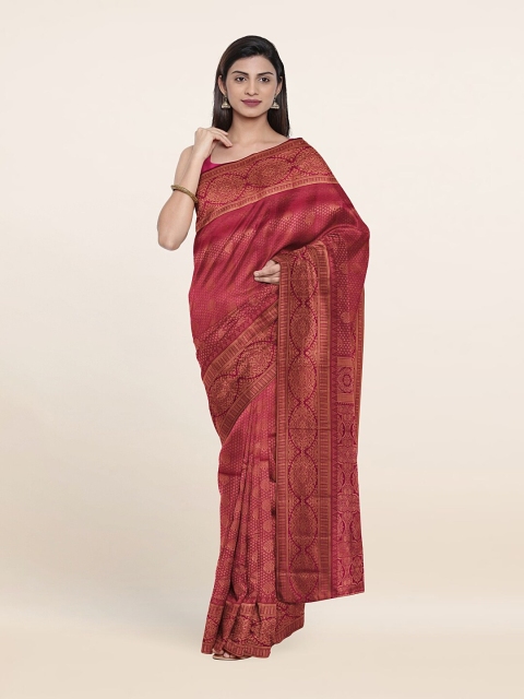 

Pothys Pink & Gold-Toned Paisley Zari Pure Silk Saree