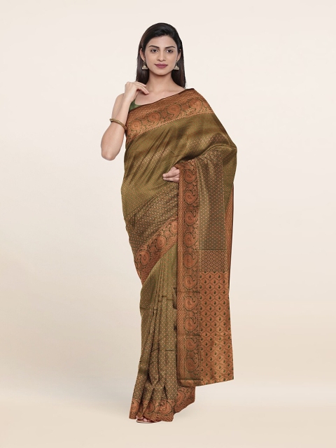 

Pothys Olive Green & Gold-Toned Woven Design Zari Pure Silk Saree