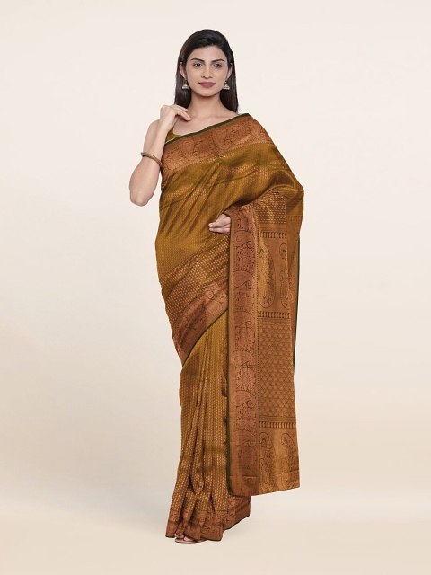 

Pothys Olive Green & Gold-Toned Woven Design Zari Pure Silk Saree