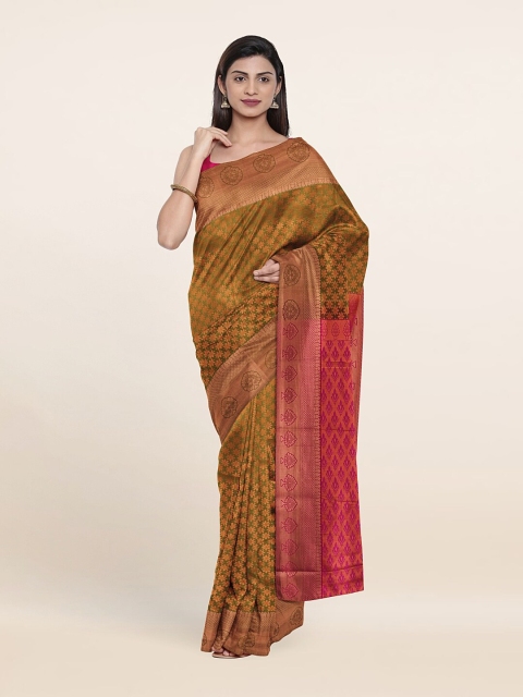 

Pothys Green & Gold-Toned Floral Woven Design Pure Silk Saree