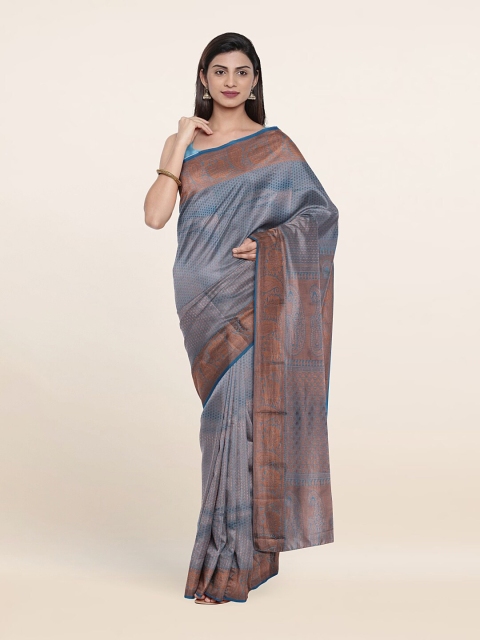 

Pothys Blue & Gold-Toned Woven Design Zari Pure Silk Saree