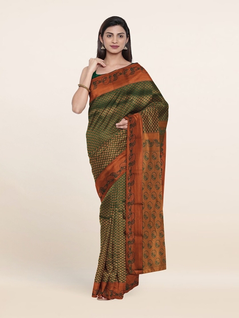 

Pothys Green & Copper-Toned Woven Design Zari Pure Silk Saree