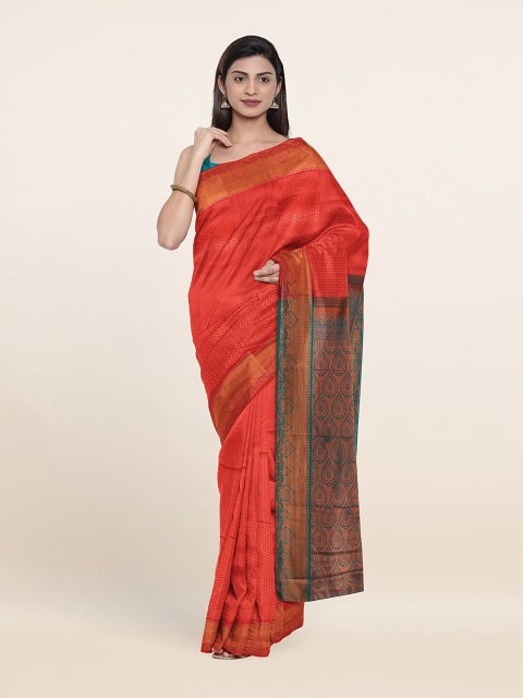 

Pothys Pink & Green Woven Design Zari Pure Silk Saree