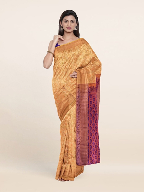 

Pothys Gold-Toned & Violet Woven Design Zari Pure Silk Saree