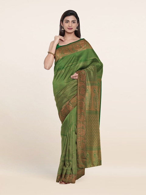 

Pothys Green & Gold-Toned Woven Design Zari Pure Silk Saree