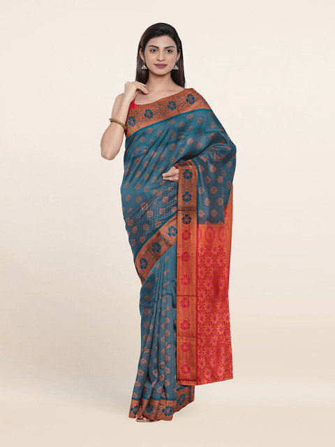 

Pothys Blue & Red Woven Design Zari Pure Silk Saree
