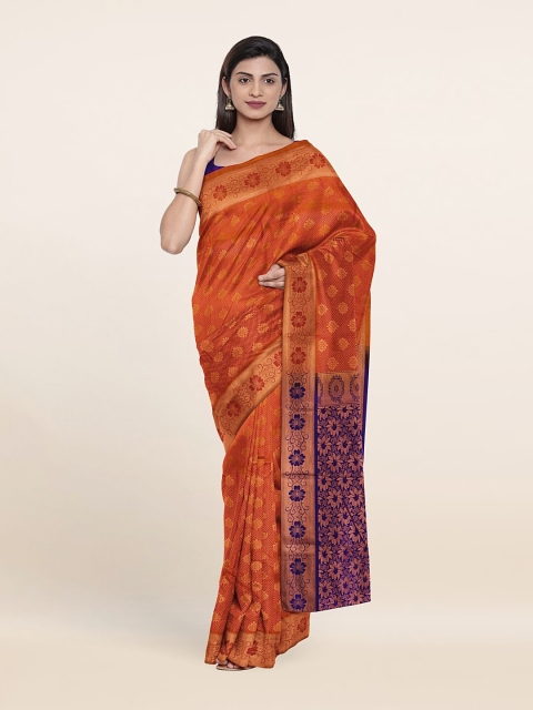 

Pothys Orange & Navy Blue Ethnic Motifs Zari Pure Silk Saree