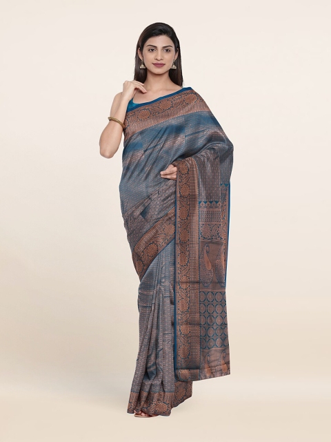 

Pothys Blue & Gold-Toned Woven Design Zari Pure Silk Saree