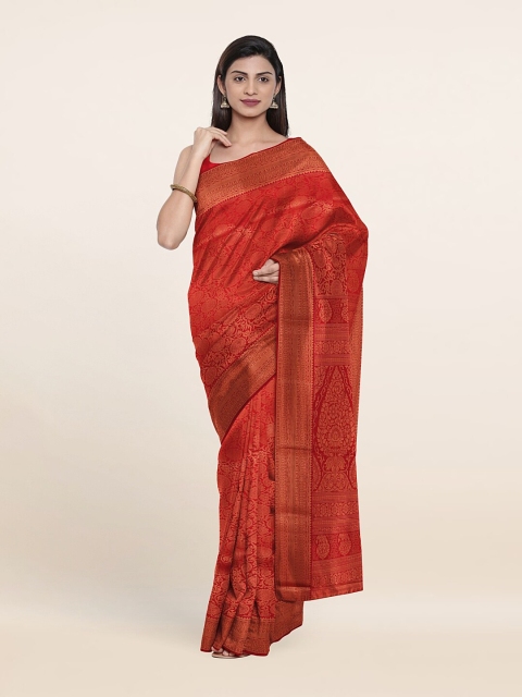 

Pothys Red & Gold-Toned Woven Design Zari Pure Silk Saree