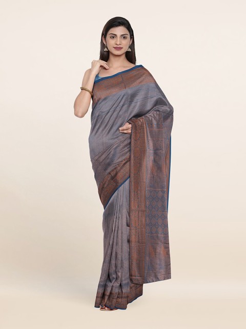 

Pothys Blue & Gold-Toned Ethnic Motifs Pure Silk Saree