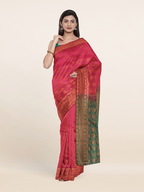 

Pothys Pink & Green Ethnic Motifs Zari Pure Silk Saree
