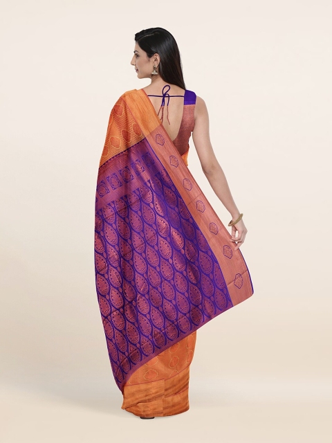 

Pothys Peach-Coloured & Violet Ethnic Motifs Zari Pure Silk Saree