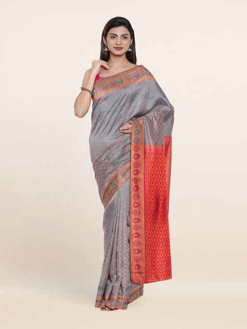 

Pothys Blue & Red Ethnic Motifs Printed Zari Pure Silk Saree