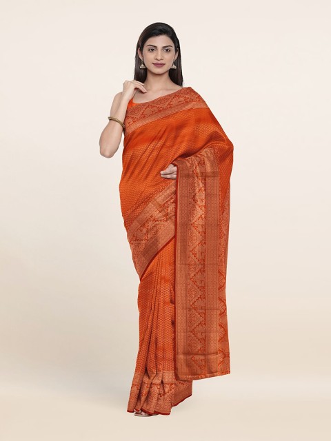 

Pothys Orange & Gold-Toned Woven Design Zari Pure Silk Saree
