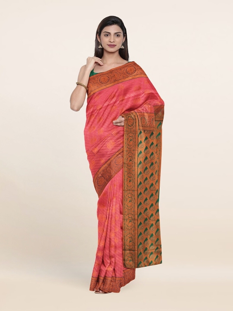 

Pothys Pink & Green Ethnic Motifs Zari Pure Silk Saree