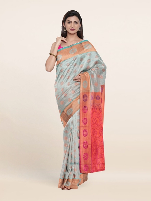 

Pothys Turquoise Blue & Magenta Ethnic Motifs Zari Pure Silk Saree