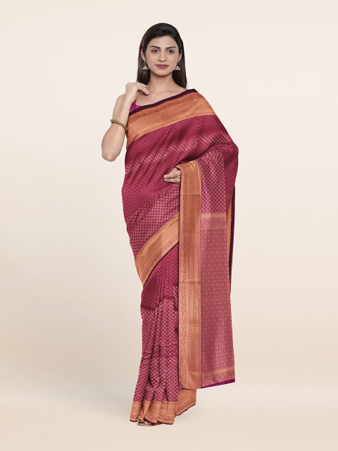 

Pothys Purple & Gold-Toned Floral Woven Design Zari Pure Silk Saree