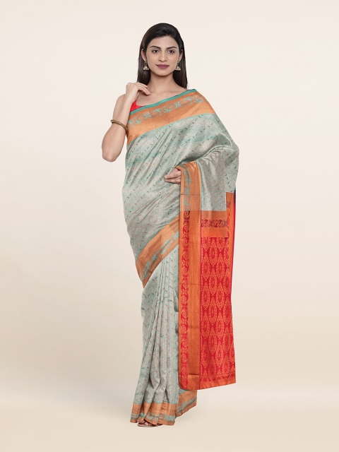 

Pothys Green & Red Woven Design Pure Silk Saree