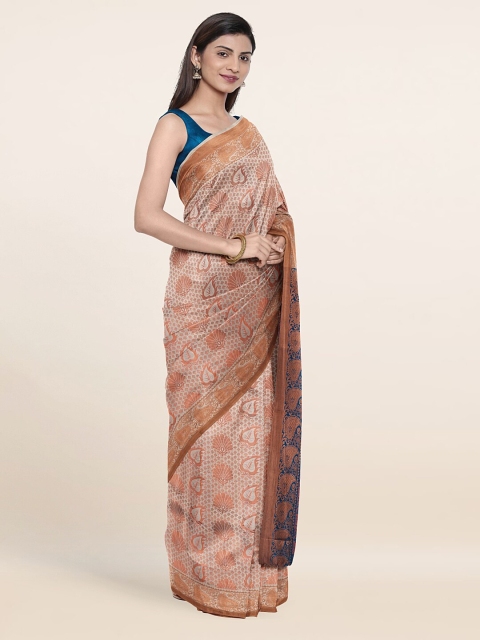 

Pothys Cream-Coloured & Lavender Floral Zari Pure Silk Saree
