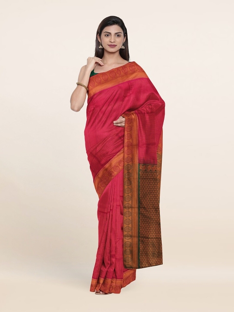 

Pothys Pink & Green Floral Zari Pure Silk Saree