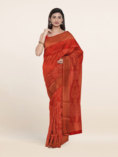 

Pothys Red & Gold-Toned Ethnic Motifs Zari Pure Silk Saree