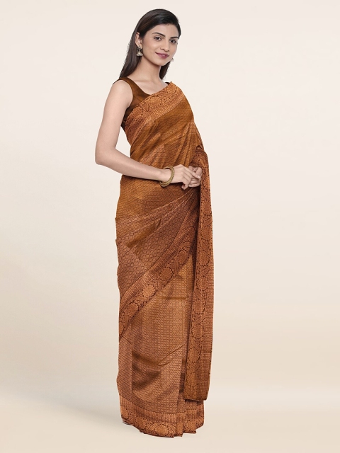 

Pothys Copper-Toned & Brown Floral Zari Pure Silk Saree