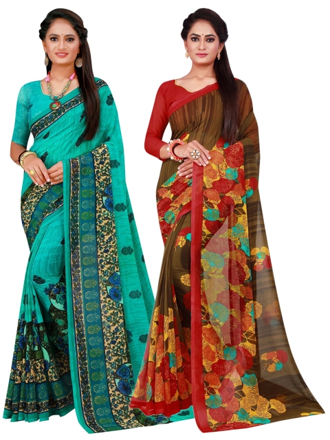 

KALINI Turquoise Blue & Brown Pure Georgette Saree
