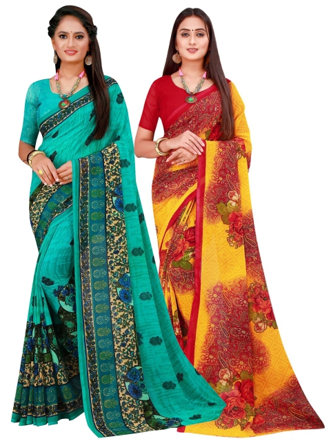 

KALINI Pack of 2 Floral Pure Georgette Saree, Maroon