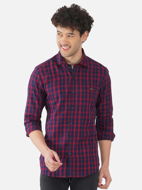 

OUTLAWS Men Blue Comfort Slim Fit Tartan Checks Checked Casual Shirt