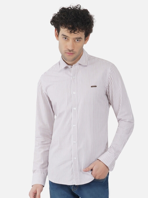 

OUTLAWS Men White Comfort Slim Fit Striped Casual Shirt