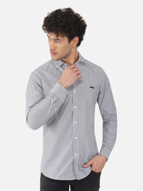 

OUTLAWS Men White Comfort Slim Fit Micro Checks Checked Casual Shirt