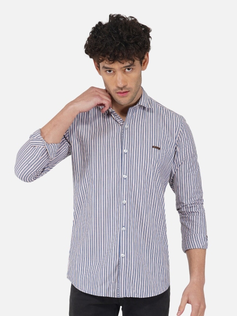 

OUTLAWS Men White Comfort Slim Fit Striped Casual Shirt