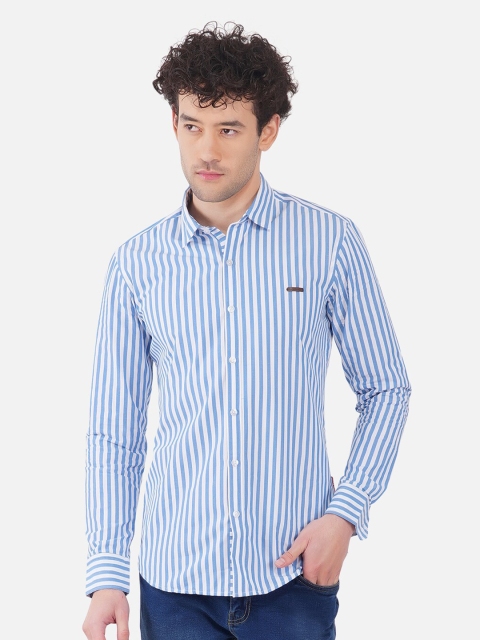 

OUTLAWS Men White Comfort Slim Fit Striped Casual Shirt
