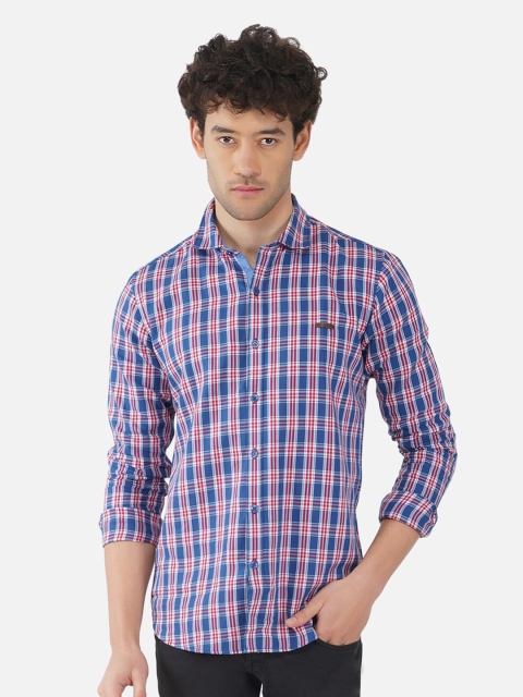 

OUTLAWS Men Blue Comfort Slim Fit Checked Casual Shirt