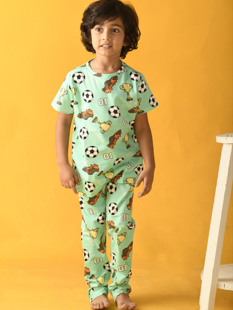 

Anthrilo Boys Green & White Printed Night suit