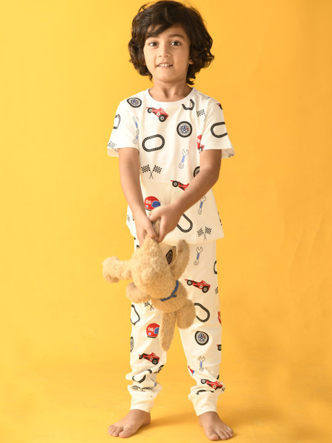 

Anthrilo Boys White & Black Printed Night suit
